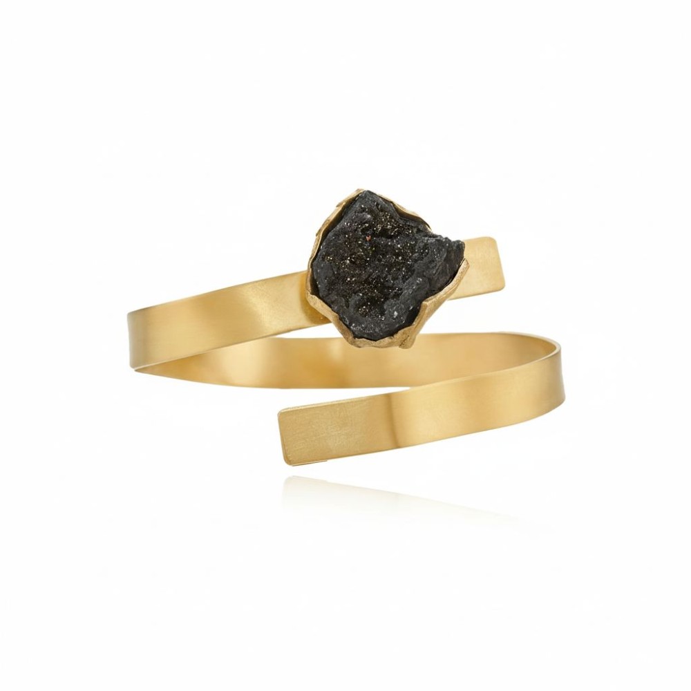 Bratara CHANTAL cu agata neagra – alama placata cu aur 24k, Katerina Vassou