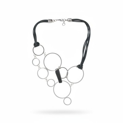 Colier Celestial din șnur piele sintetică, alamă placată cu gun metal și piatră turmalină – design Katerina Vassou
