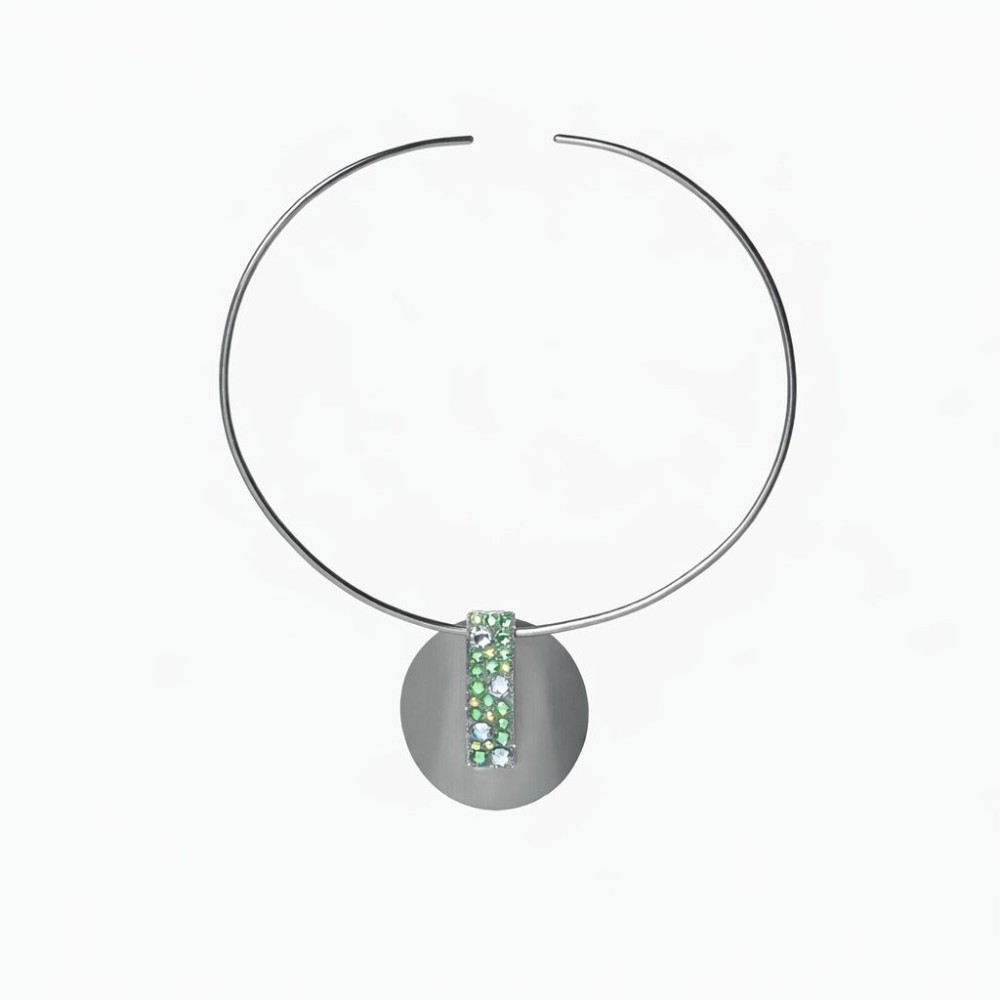 Colier SUSTAIN din alamă placată cu gun metal și cristale Swarovski verzi – design geometric modern, Katerina Vassou