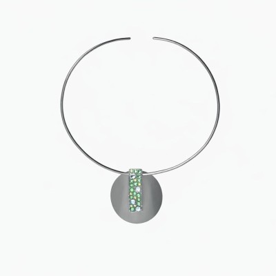 Colier SUSTAIN din alamă placată cu gun metal și cristale Swarovski verzi – design geometric modern, Katerina Vassou