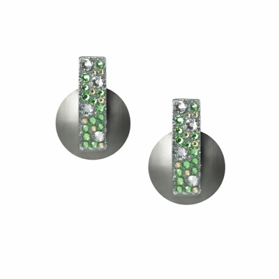 Cercei SUSTAIN din alamă placată cu gun metal și cristale Swarovski verzi – design geometric modern, Katerina Vassou