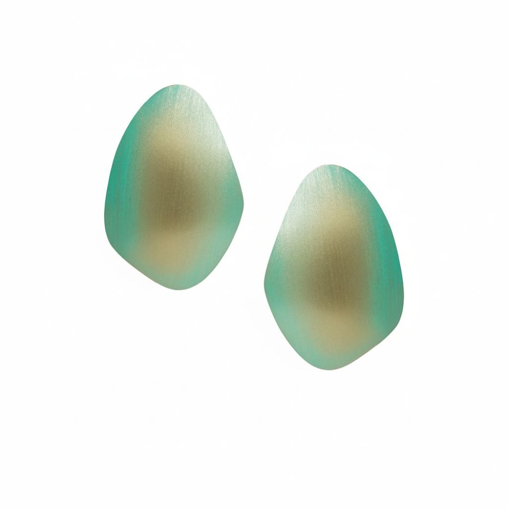Cercei FACH din alama placata cu aur 24K – design organic verde-auriu, Katerina Vassou