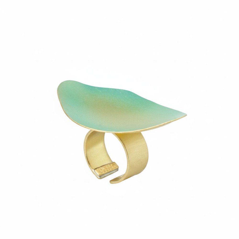 Inel FACH din alama placata cu aur 24K – design organic verde-auriu, Katerina Vassou