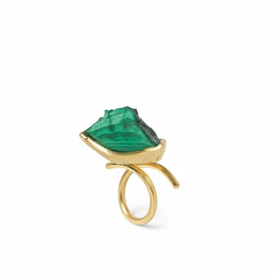 Inel Soprano din alamă placată cu aur 24K și piatră naturală malachit – design Katerina Vassou