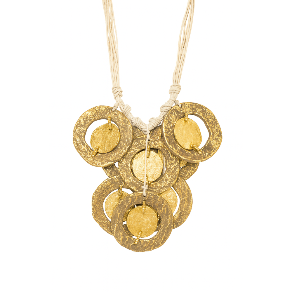 Colier din hârtie presată cu strat decorativ și șnur textil natural