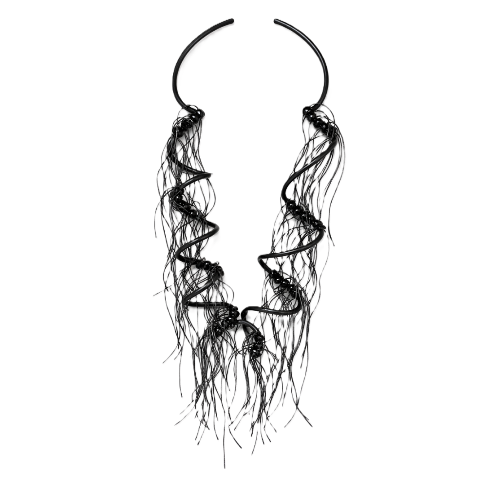 Colier din plastic, cristale și metal – design artistic – Import Italia