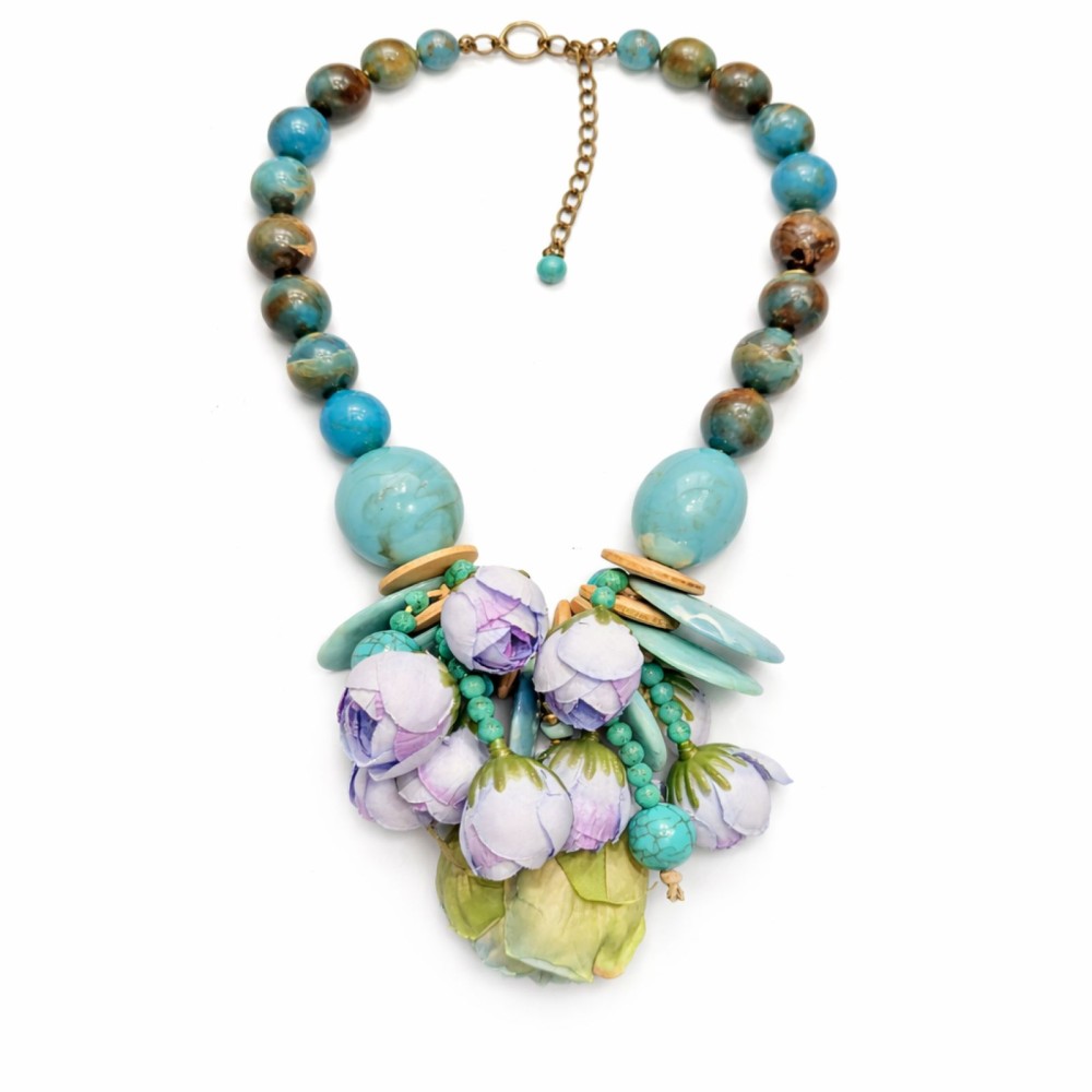 Colier artizanal din plastic, hârtie și lemn – Import Italia