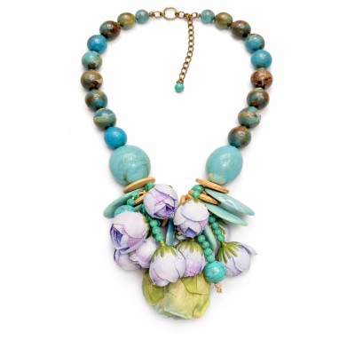 Colier artizanal din plastic, hârtie și lemn – Import Italia