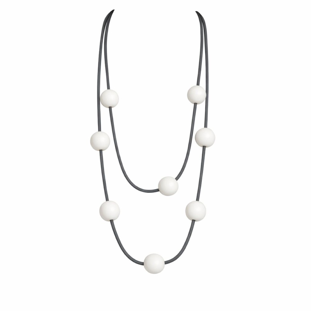 Colier artizanal cu bile din lemn și șnur din silicon – Import Italia