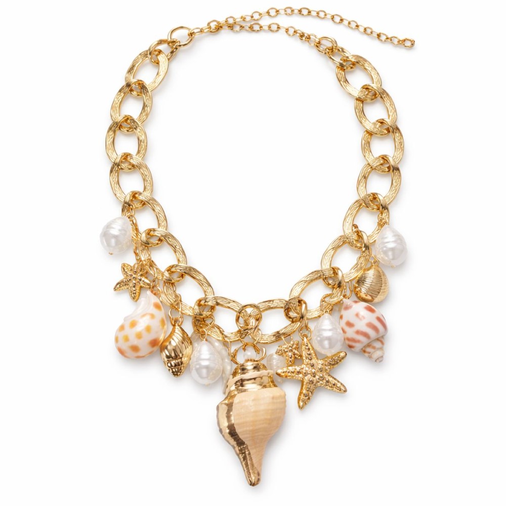Colier auriu cu elemente marine din sidef și plastic – Import Italia