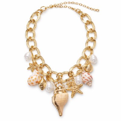Colier auriu cu elemente marine din sidef și plastic – Import Italia