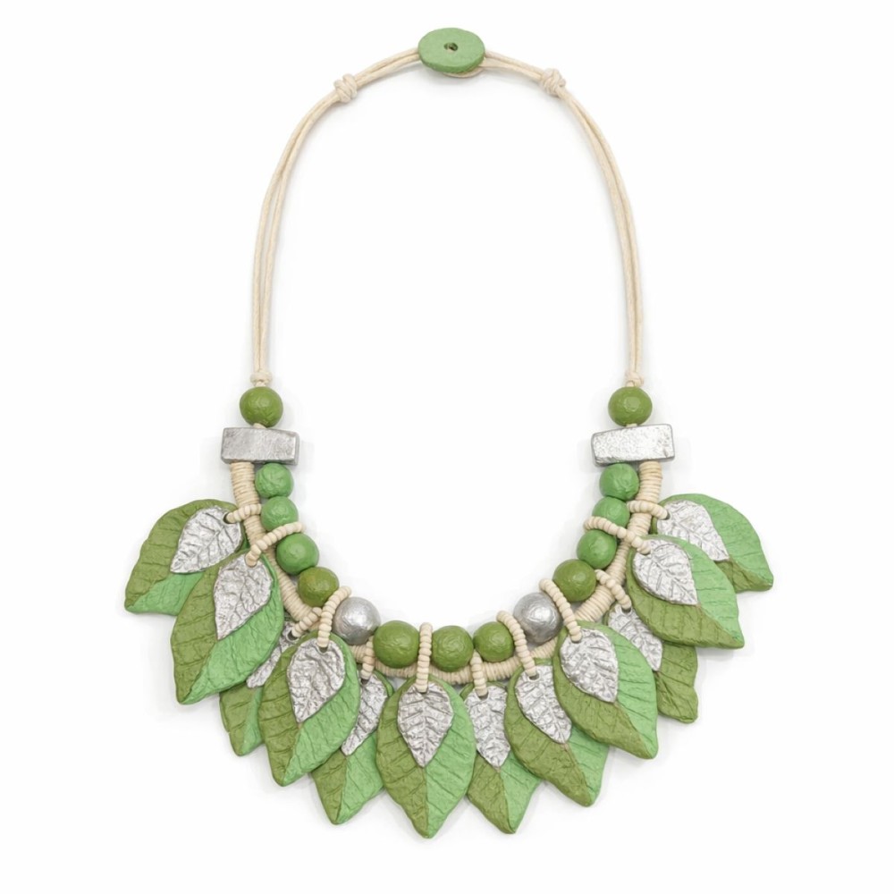 Colier artizanal Alex Max cu frunze verzi și argintii – Import Italia