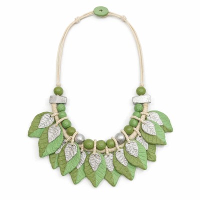 Colier artizanal Alex Max cu frunze verzi și argintii – Import Italia