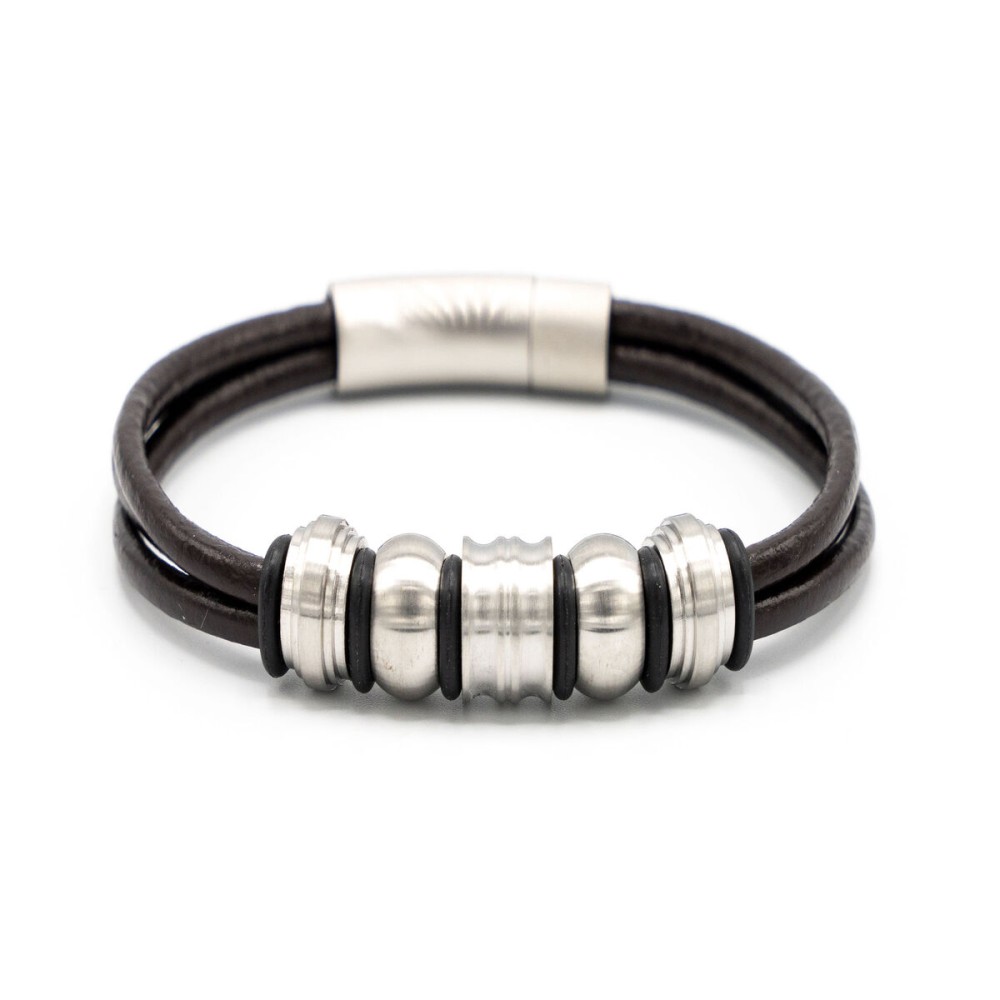 Brățară bărbați din piele cu piese din oțel – Închidere magnetică – KLK Italia