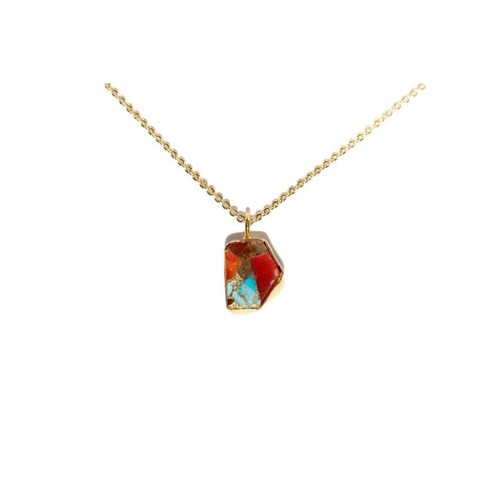 Colier scurt din alamă placată cu aur și pandant Mojave turcoaz – KLK Italia