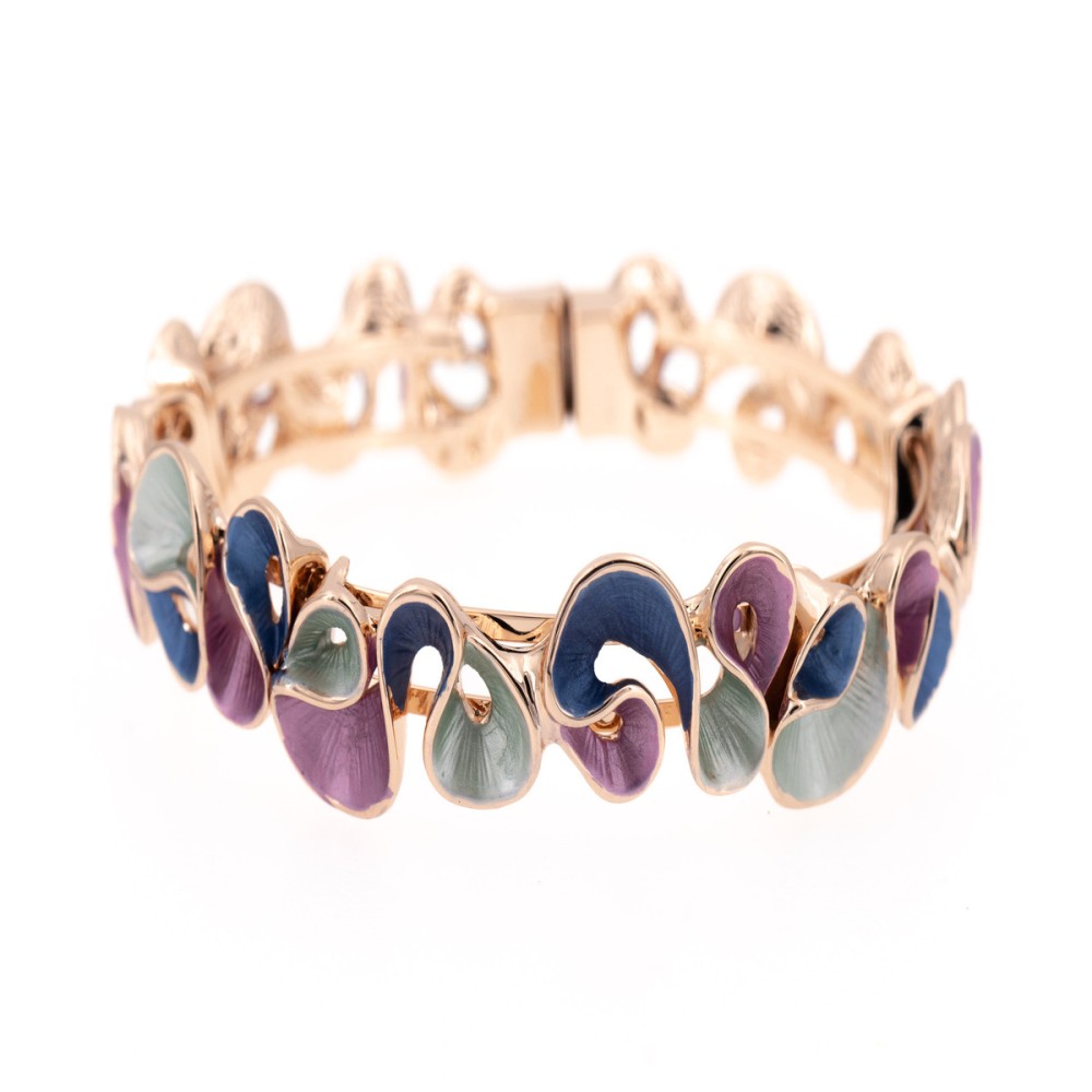 Bratara din zamac placat cu aur roz, model ondulat multicolor - KLK Italia