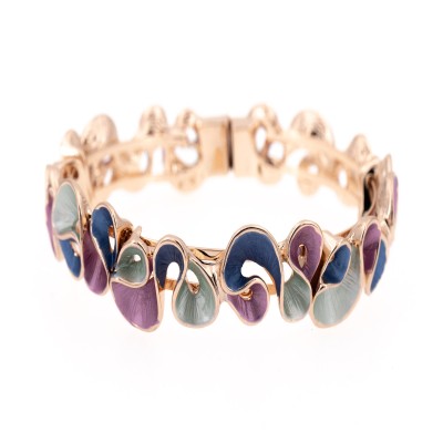 Bratara din zamac placat cu aur roz, model ondulat multicolor - KLK Italia