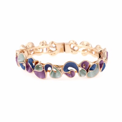 Bratara din zamac placat cu aur roz, model ondulat multicolor - KLK Italia