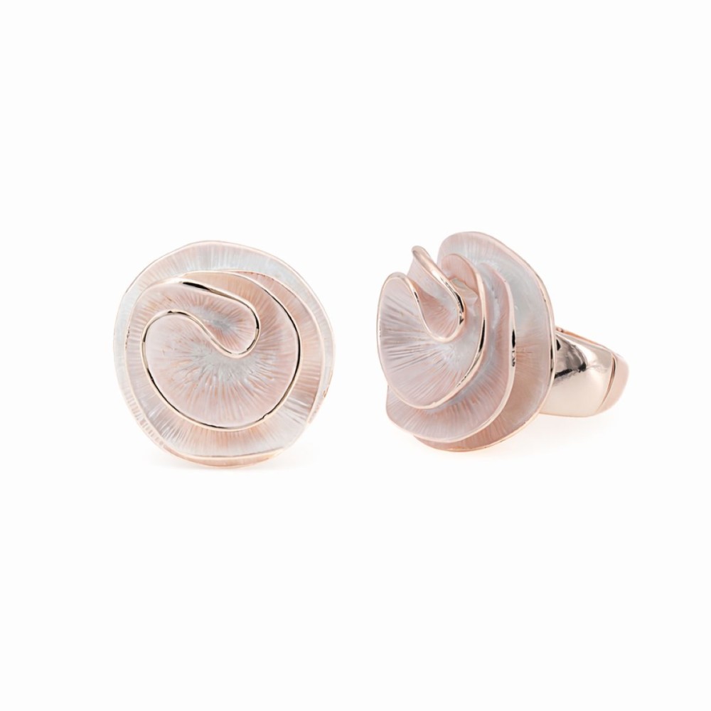 Inel KLK Italia – Zamac placat cu aur roz, design sculptural, email roz, elastic reglabil