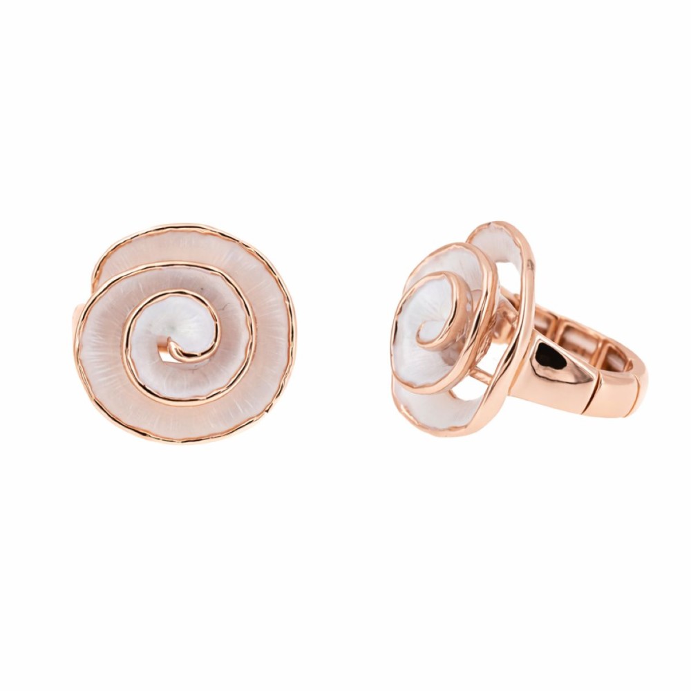 Inel KLK Italia spirală – Zamac aur roz, email alb