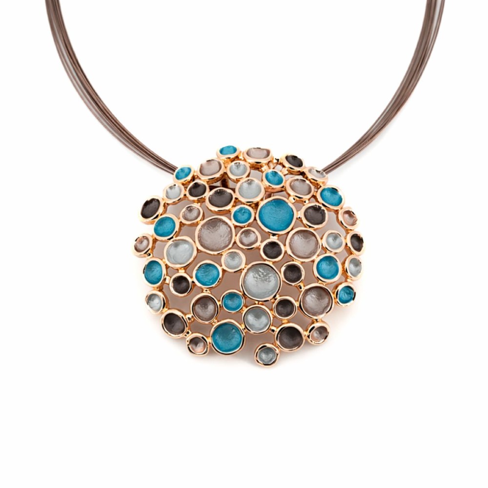 Colier KLK Italia cu pandant rotund multicolor – Aur roz, turcoaz, gri și maro