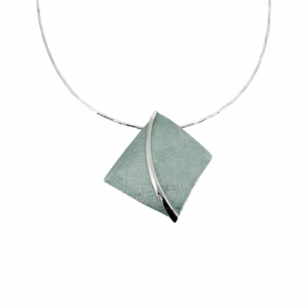 Colier KLK Italia cu pandant geometric – Zamac rodiat, verde metalizat