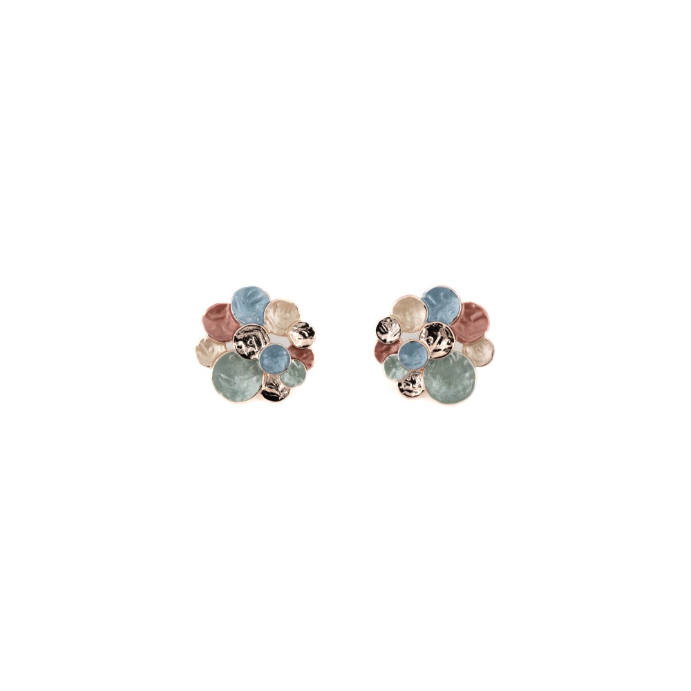 Cercei KLK Italia pe lob – Zamac placat cu aur roz, multicolor aramiu–blue–verde–champagn