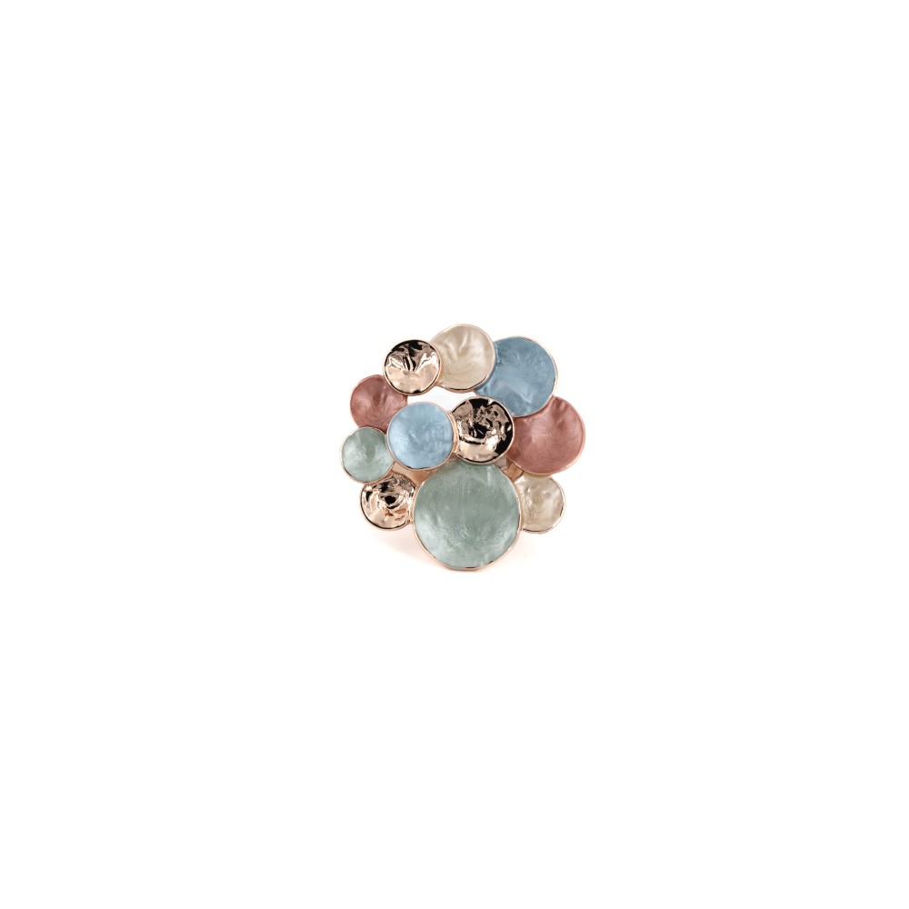 Inel elastic KLK Italia – Zamac placat cu aur roz, culori maro–verde–bleu–champagne