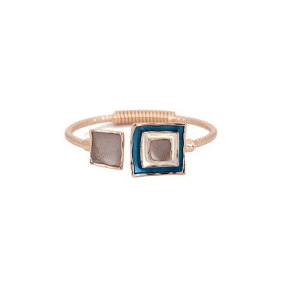 Brățară KLK Italia – Zamac placat cu aur roz, design geometric albastru–ivoar–gri, sistem arc