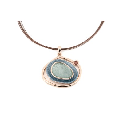 Colier scurt cu fir de oțel și pandantiv picătură cu forme centrale din zamac placat cu aur roz – KLK Italia