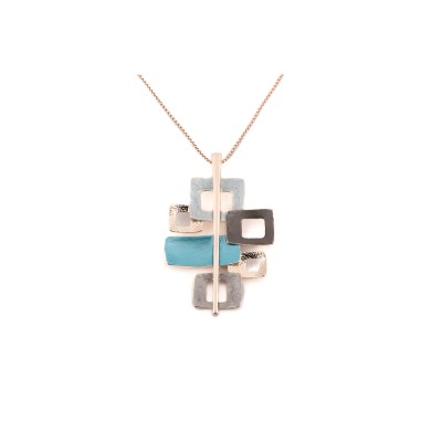Colier lung KLK Italia cu pandantiv geometric – zamac aur roz, turcoaz, gri, maro, 95 cm reglabil
