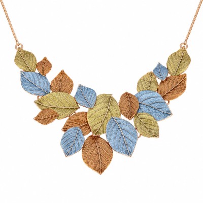Colier KLK Italia cu lant din zamac placat cu aur roz, culori bleu, bronz si mustar, lungime 42 cm + 5 cm extensie