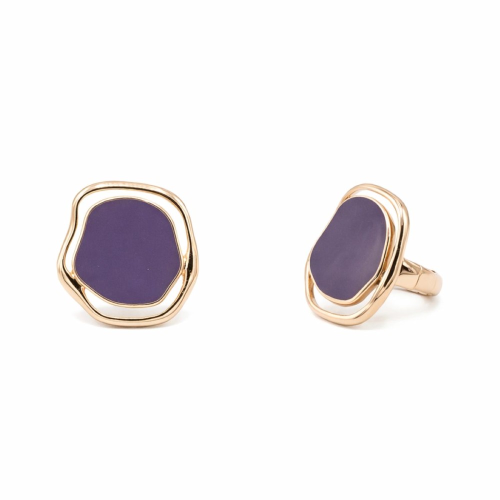 Inel elastic KLK Italia din zamac placat cu aur roz – Email colorat violet
