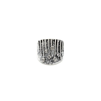 Inel KLK Italia – Zamac argintat, design geometric cu cristale, elastic reglabil
