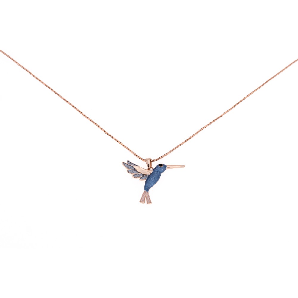 Colier din zamac placat cu aur roz cu pandantiv colibri – KLK Italia