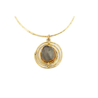 Colier choker din alamă – Piatra ametist verde, design artistic