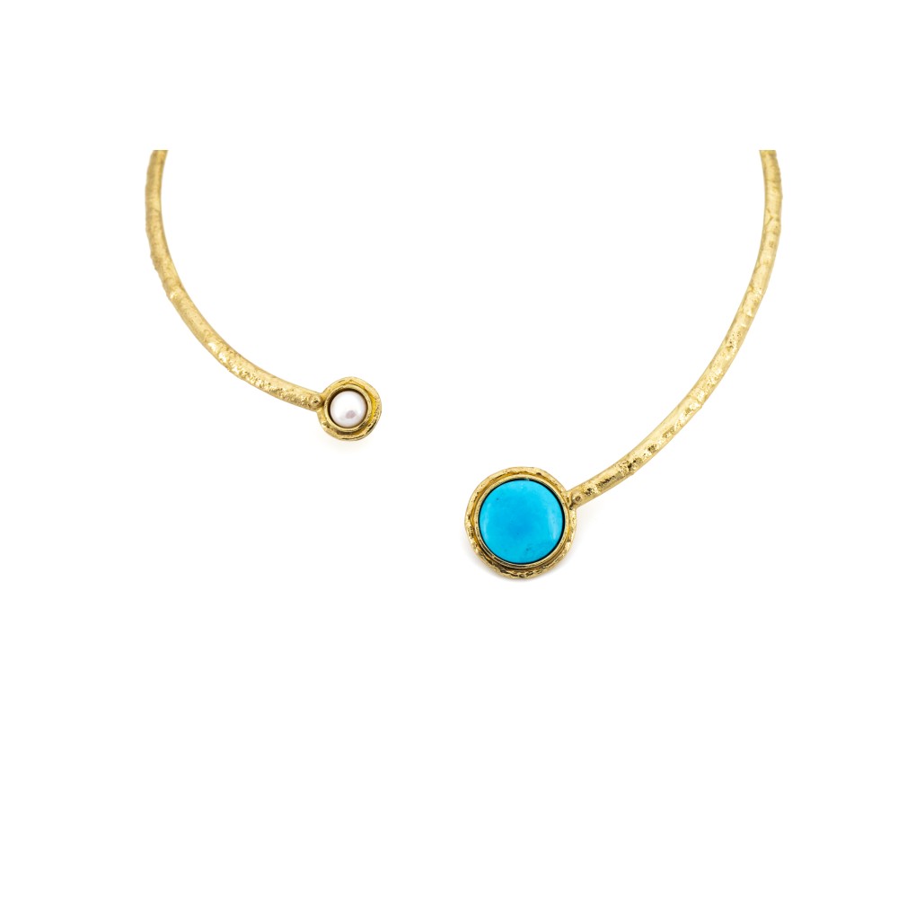 COLIER AURIU DIN ALAMA  - PERLA/TURCOAZ
